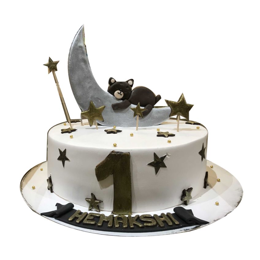(660) Sleeping Teddy Moon First Birthday Cake